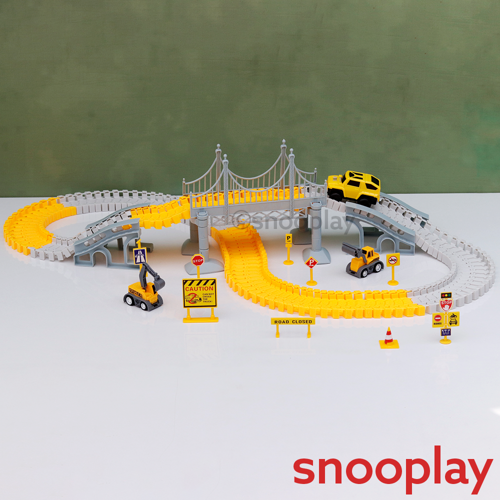 180 Pieces City Truck Track Set - Road Building Toy with Vehicles, Bridge & Signs (3-8 Years)
