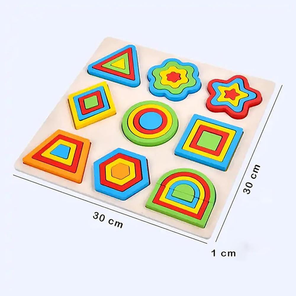 Hop N Play Wooden Shapes Puzzle | 9 Geometric Pieces & 50 Design Challenges (3-6 Years)