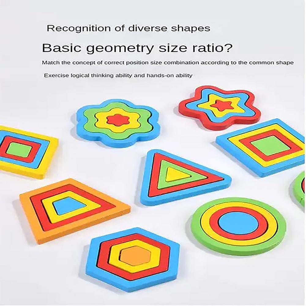 Hop N Play Wooden Shapes Puzzle | 9 Geometric Pieces & 50 Design Challenges (3-6 Years)
