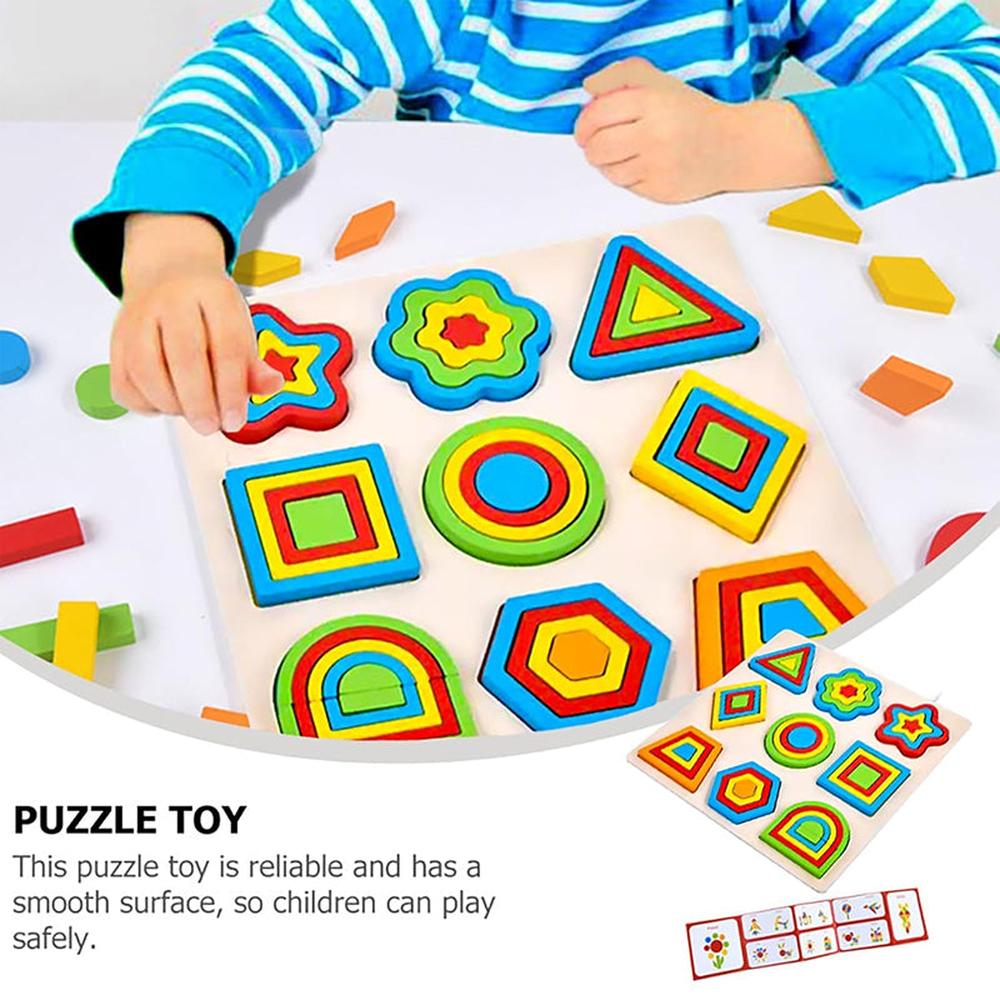 Hop N Play Wooden Shapes Puzzle | 9 Geometric Pieces & 50 Design Challenges (3-6 Years)