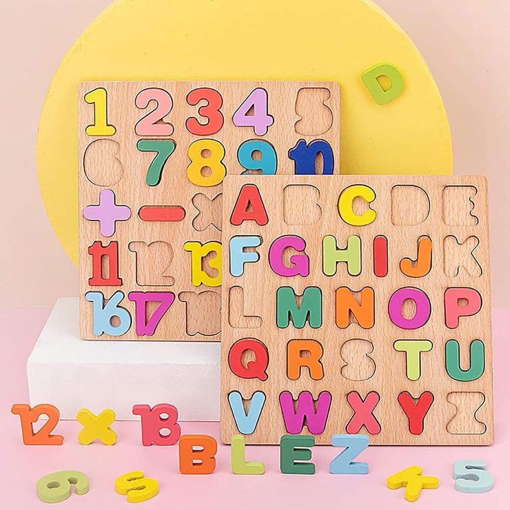 Hop N Play Set of 3 Wooden Puzzles | Alphabets, Numbers & Shapes (2-5 Years)