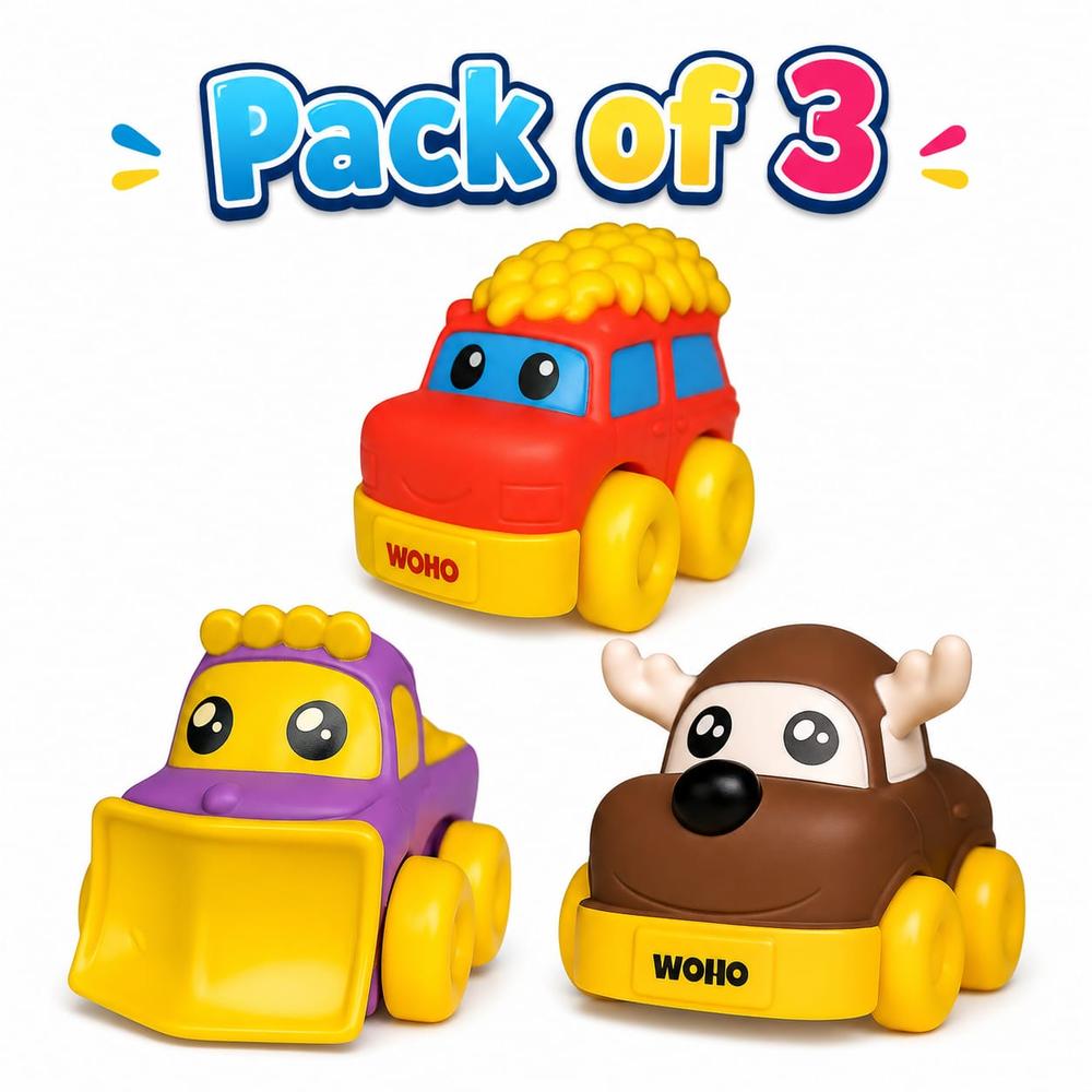 Woot Hoot Pack of 3 Cuddle Cruisers Soft Squeezy Cars | Assorted Colors