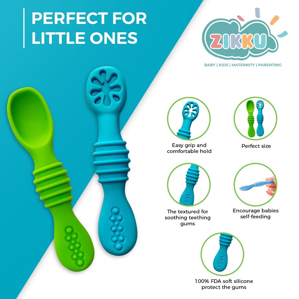 Zikku First Stage Self-Feeding Training Spoons - Blue
