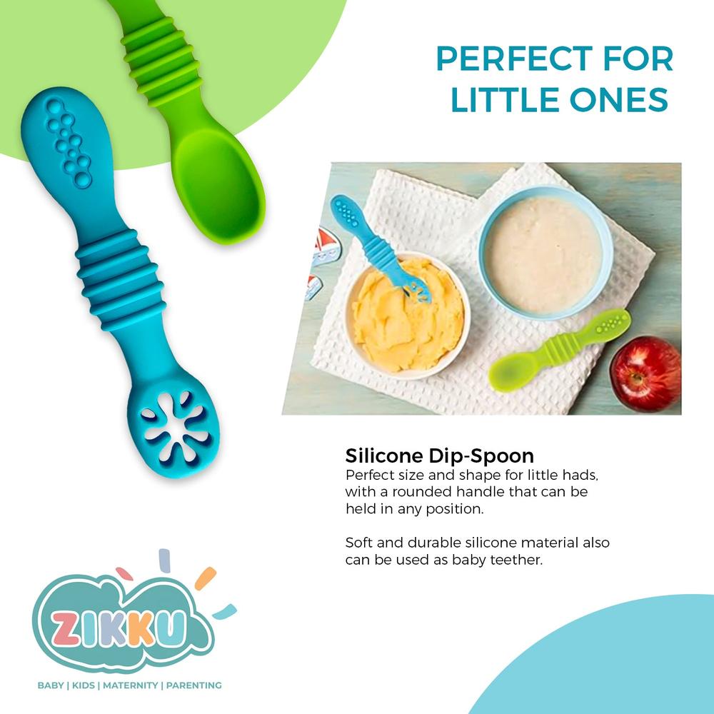 Zikku First Stage Self-Feeding Training Spoons - Blue