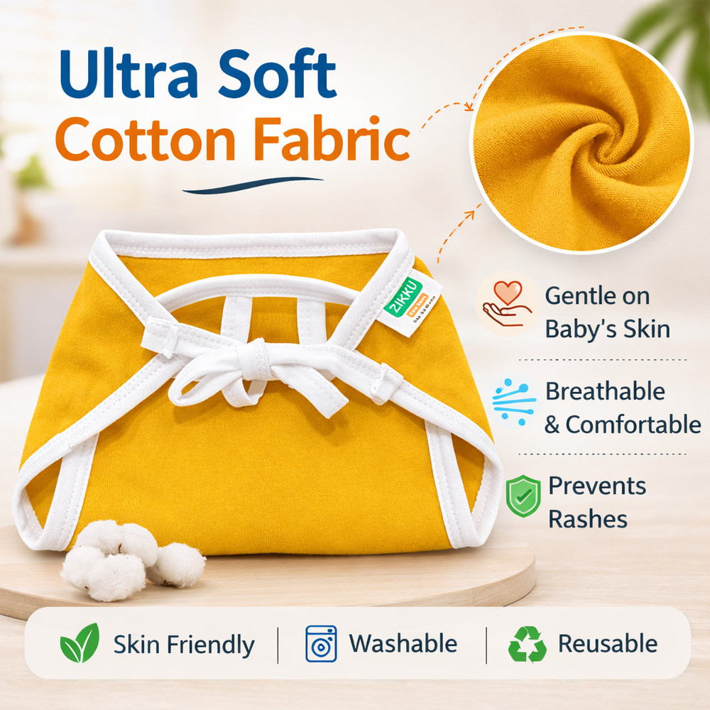 Zikku Washable Cotton Cloth Nappies for Newborn (Pack of 6) | 0-6 Months