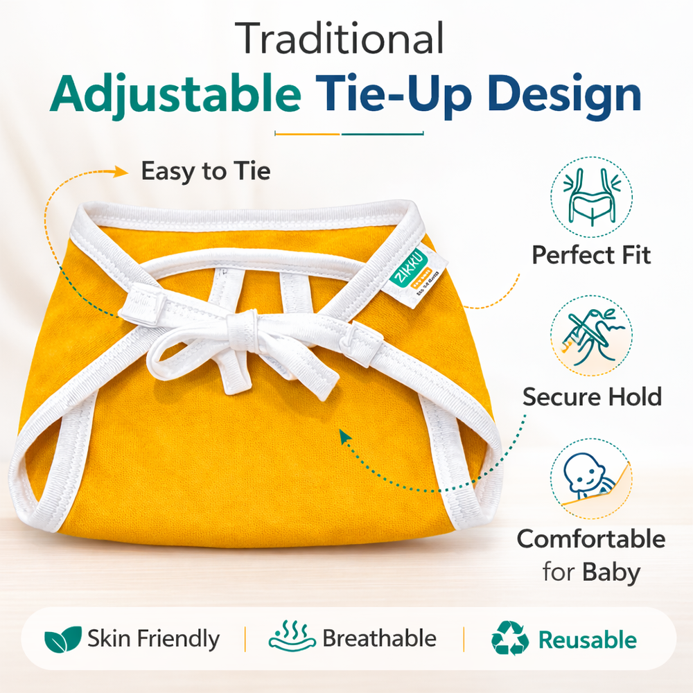 Zikku Washable Cotton Cloth Nappies for Newborn (Pack of 6) | 0-6 Months