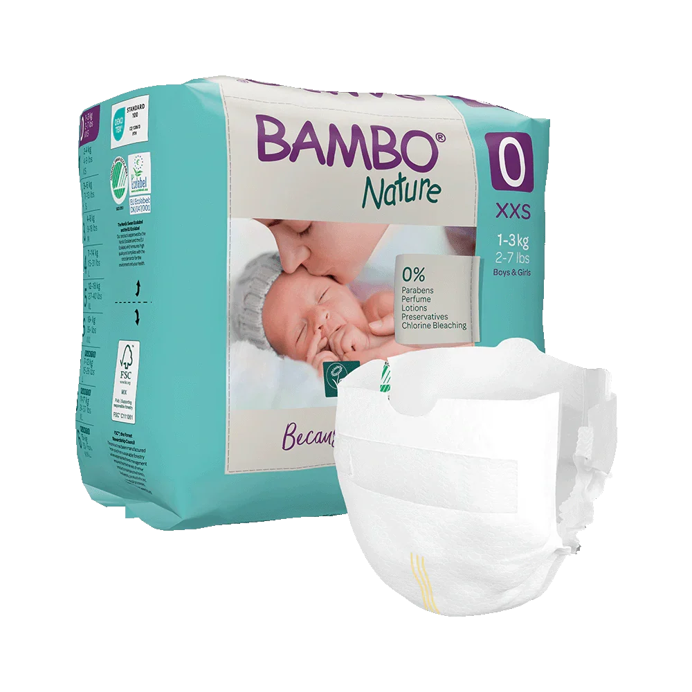 Bambo Nature (Size-0, XXS) Diapers | 24 Diapers | 1-3 Kg | 2-7 lbs