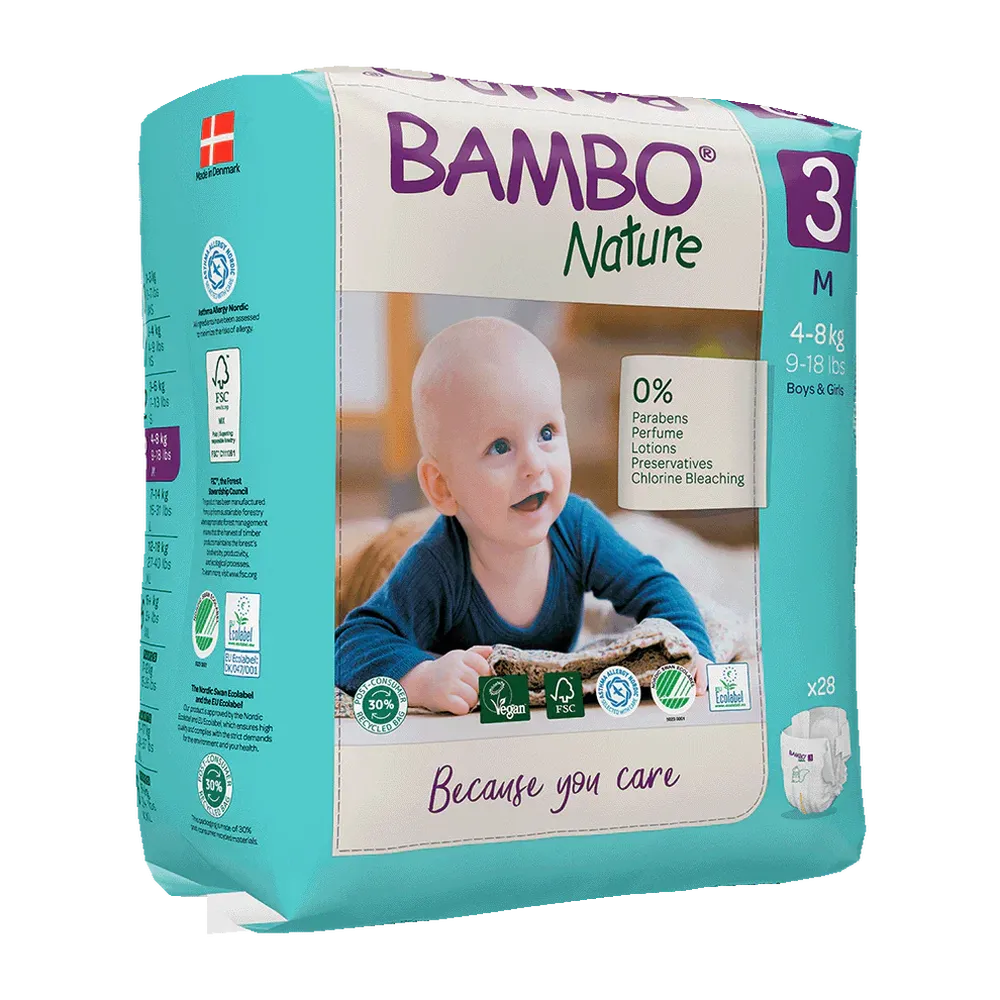 Bambo Nature (3-M) Diapers | 28 Diapers | 4-8 Kg | 9-18 lbs