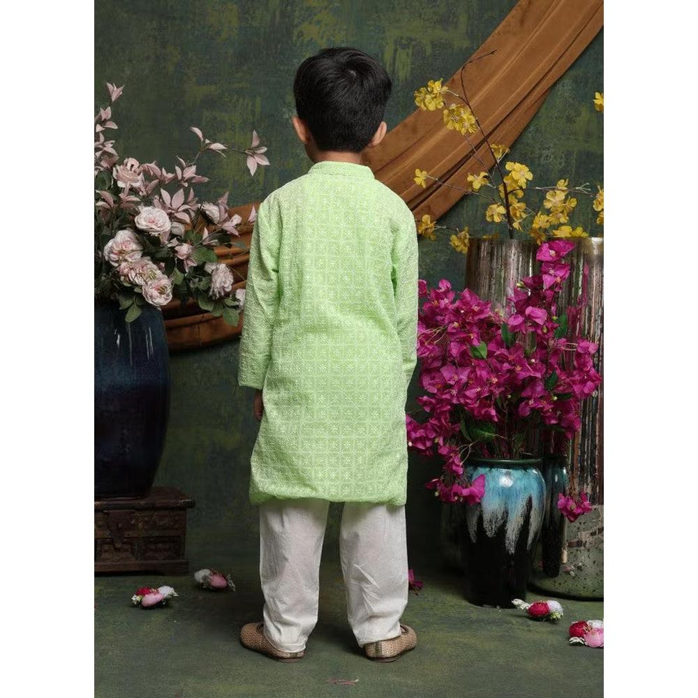 Saka Designs Boys Floral Embroidered Sequinned Kurta with Pyjama