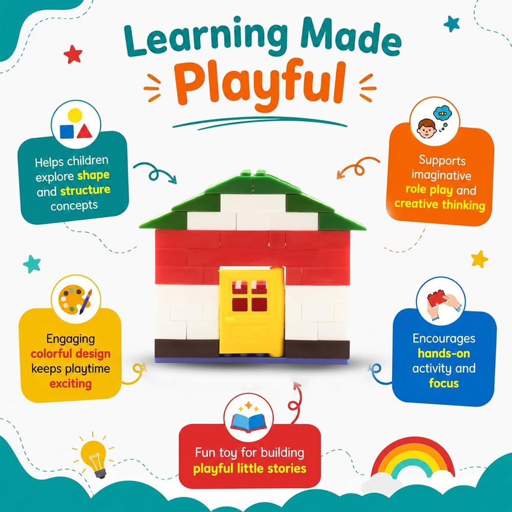 Peacock Toys & Games 105 Pieces Little Builder Interlocking Building Blocks | STEM Learning & Imaginative Play