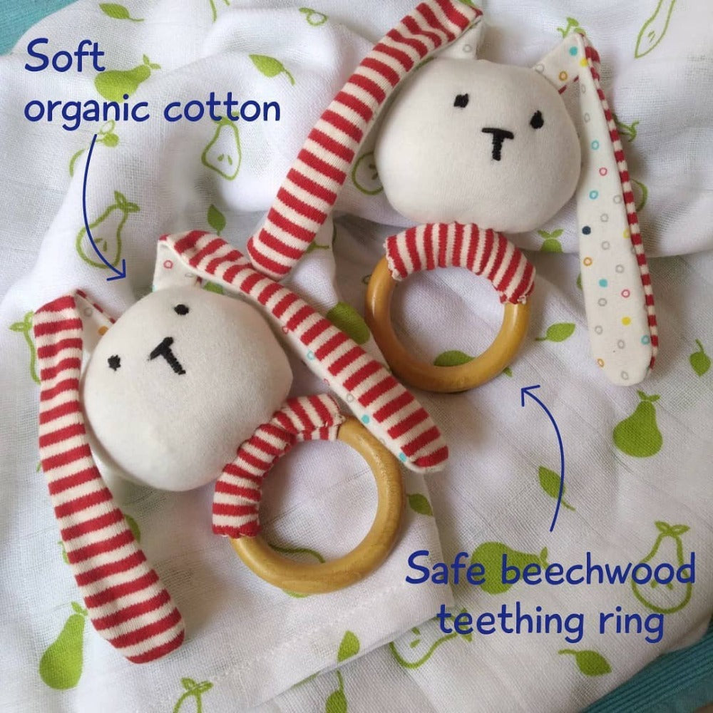 Shumee Striped Bunny Teether & Rattle Ring (6-12 Months)