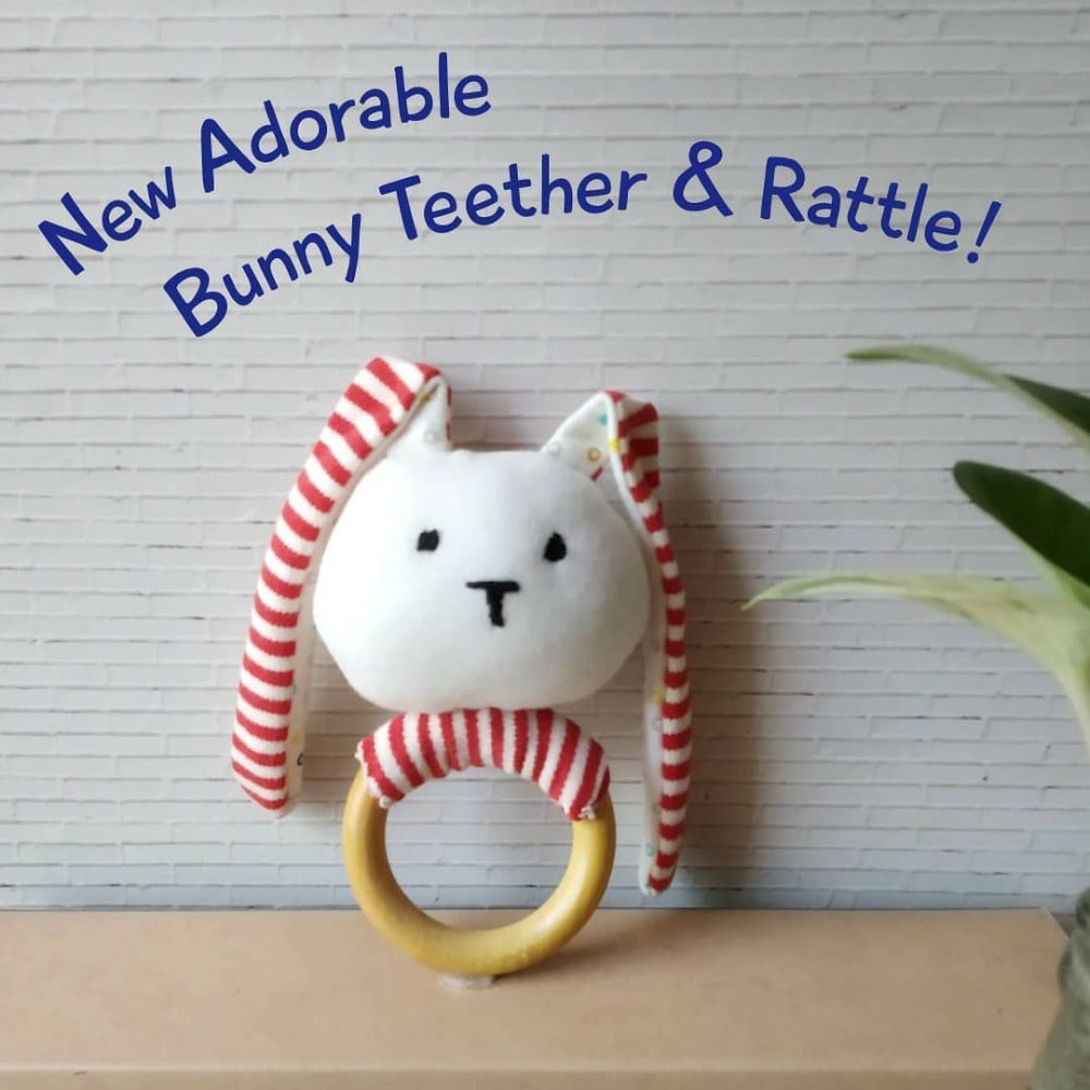 Shumee Striped Bunny Teether & Rattle Ring (6-12 Months)