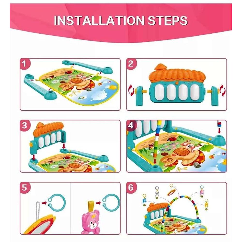 Baby Piano Gym Mat Kick & Play for Babies Up to 2 Years | Hanging Rattles, Music & Lights