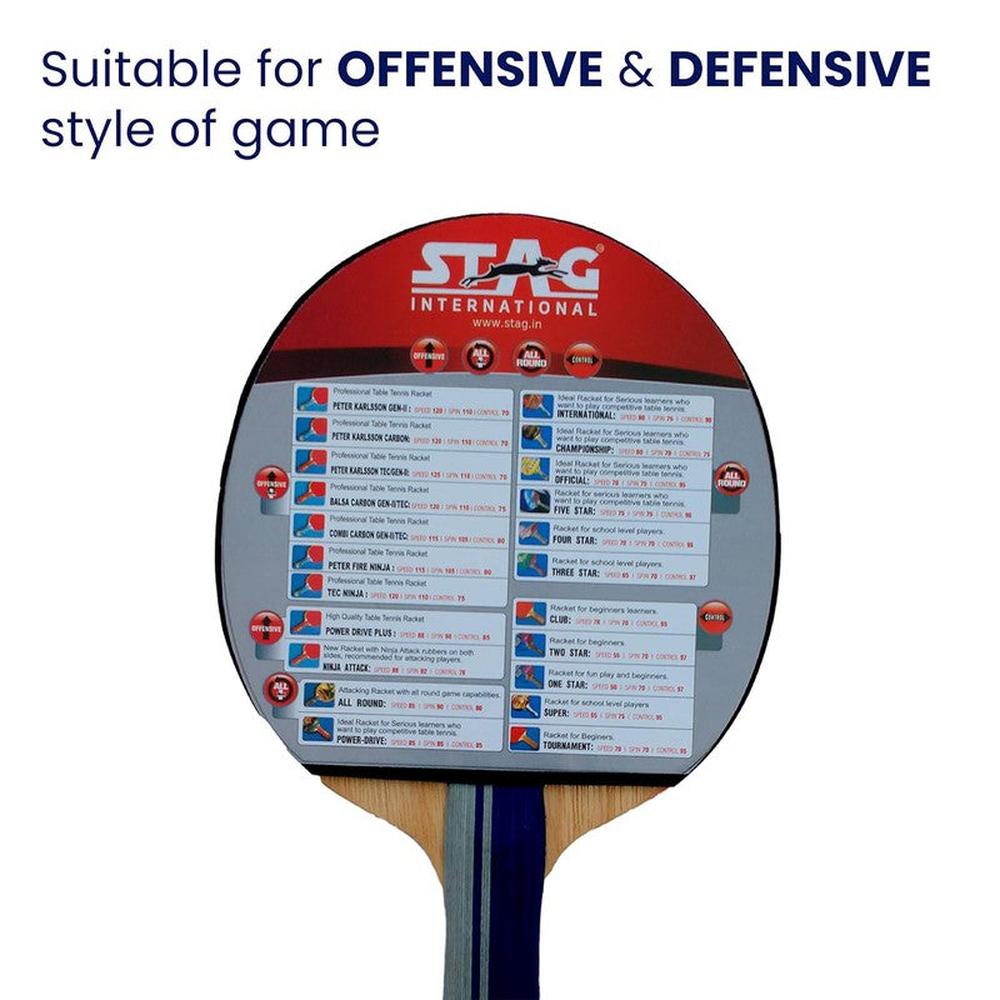Stag Global Beginner ITTF Approved Rubber Tournament Table Tennis Racquet (9 Years till Grown Ups)