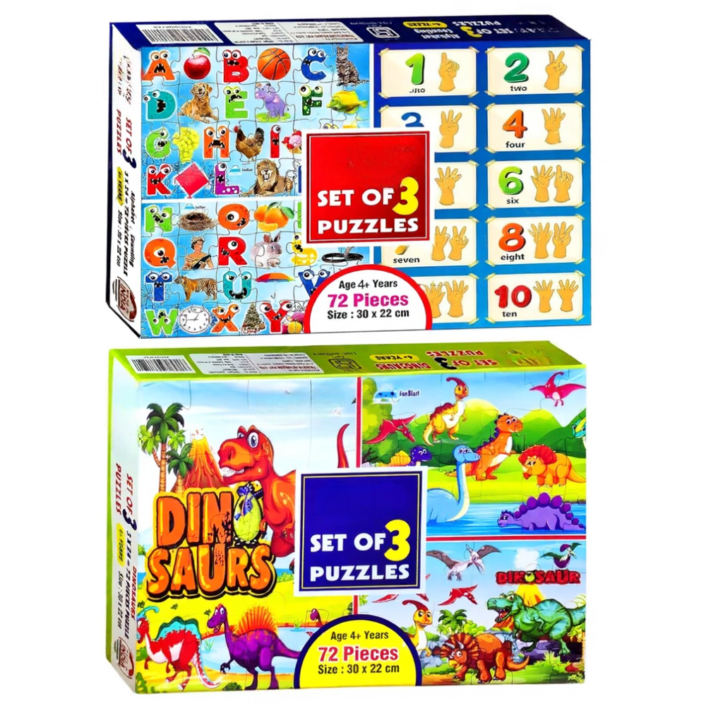 FunBlast Set of 6 Wooden Puzzle - ABC, 123, Fruits, Numbers, Animals, Vehicles & Alphabet (1-3 Years)