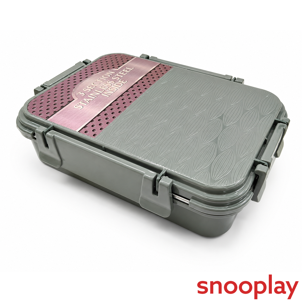 Jaypee 3 Section Steel Mate Insulated Lunch Box | Snap-close Latches, Silicon Seals - Green