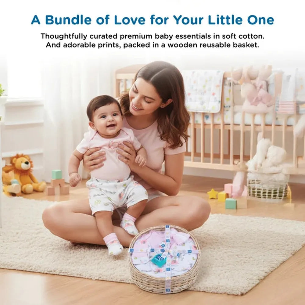 Mee Mee 8 Pieces Newborn Gift Set with Premium Packaging - 100% Cotton Interlock Theme | Pink
