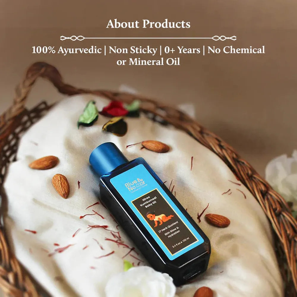 Blue Nectar Kumkumadi Baby Body Oil with Organic Ghee for Glowing Skin (17 Herbs) - 100ml