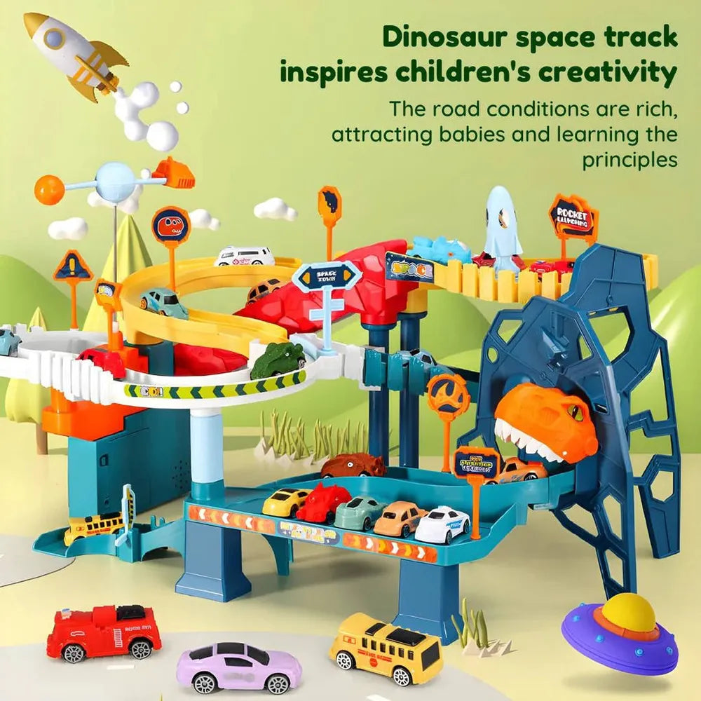 Kidology Space Themed Dinosaur Race Car Track Set