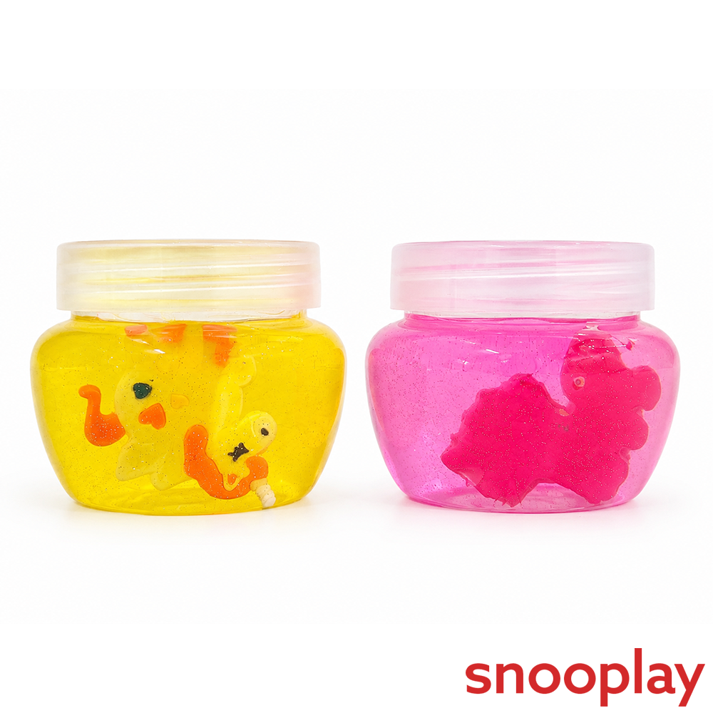 Set of 2 Crystal Mud Slime with Unicorn Inside for Kids - Pink & Yellow