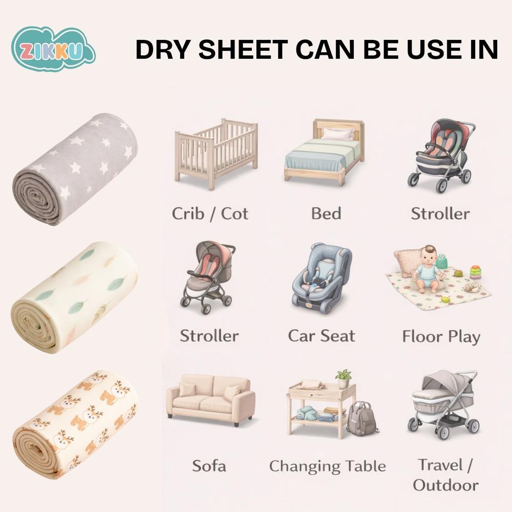 Zikku Printed Dry Sheet for Baby (Pack of 6) - Value Pack