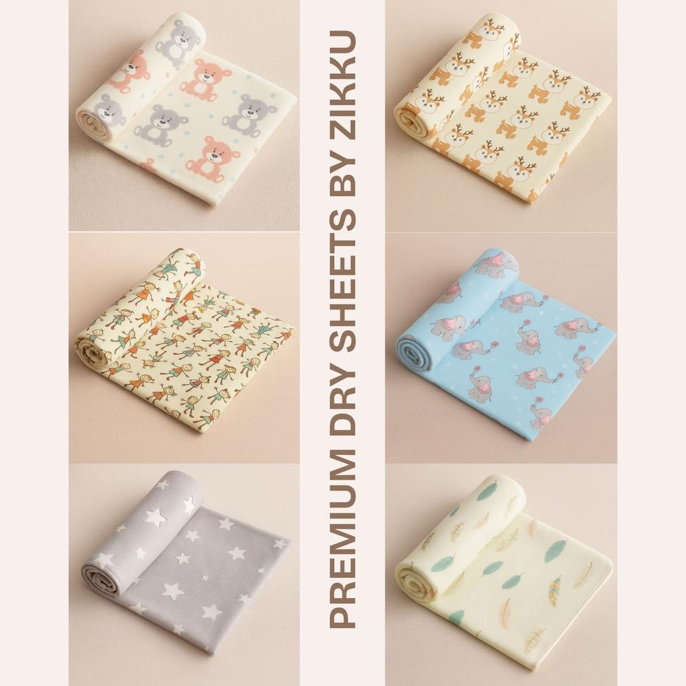 Zikku Printed Dry Sheet for Baby (Pack of 6) - Value Pack