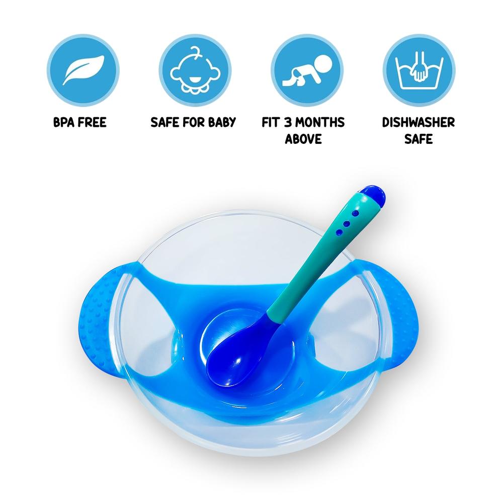 Zikku Baby Spill-Proof Silicone Suction Bowl Set with Temperature-Sensitive Spoon | Blue