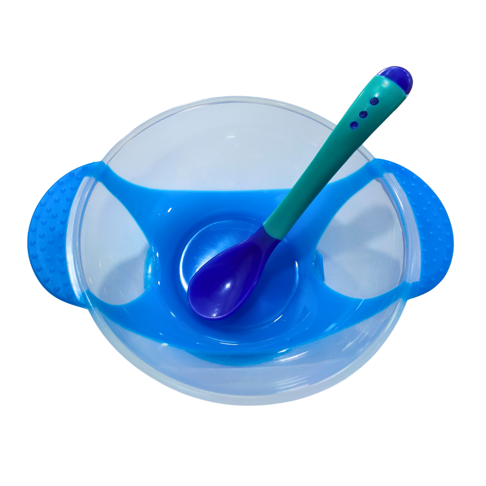Zikku Baby Spill-Proof Silicone Suction Bowl Set with Temperature-Sensitive Spoon | Blue