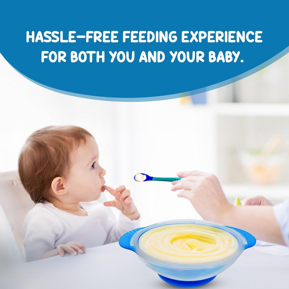 Zikku Baby Spill-Proof Silicone Suction Bowl Set with Temperature-Sensitive Spoon | Blue