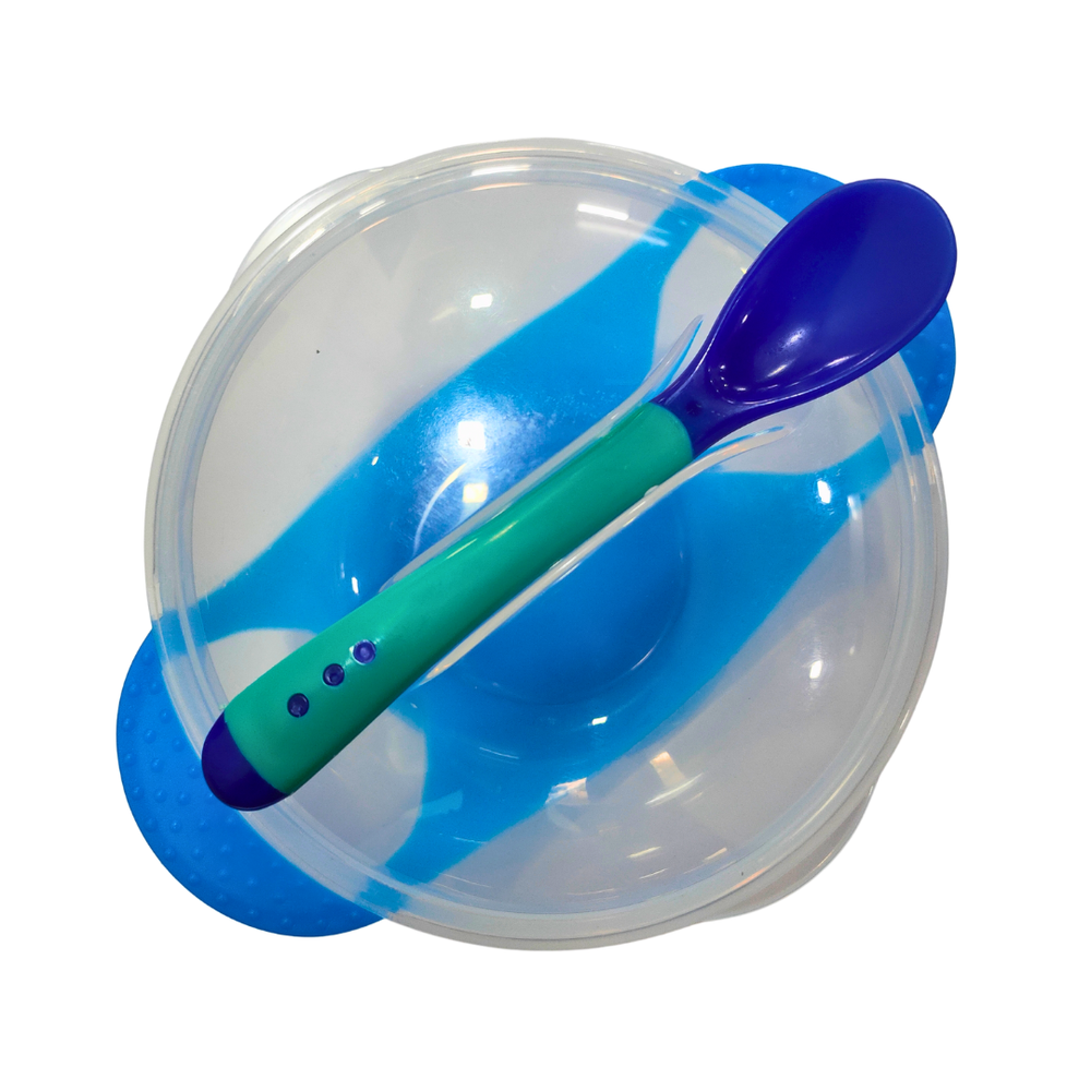 Zikku Baby Spill-Proof Silicone Suction Bowl Set with Temperature-Sensitive Spoon | Blue